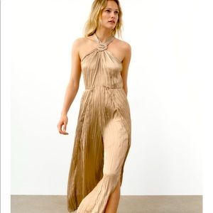 zara taupe silk jumpsuit